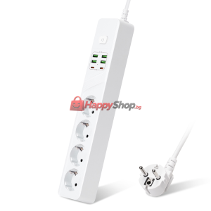 Удължител , 4 гнезда, 250V, 10A, Кабел, 1.8м., 4 x USB-F, 2 ..