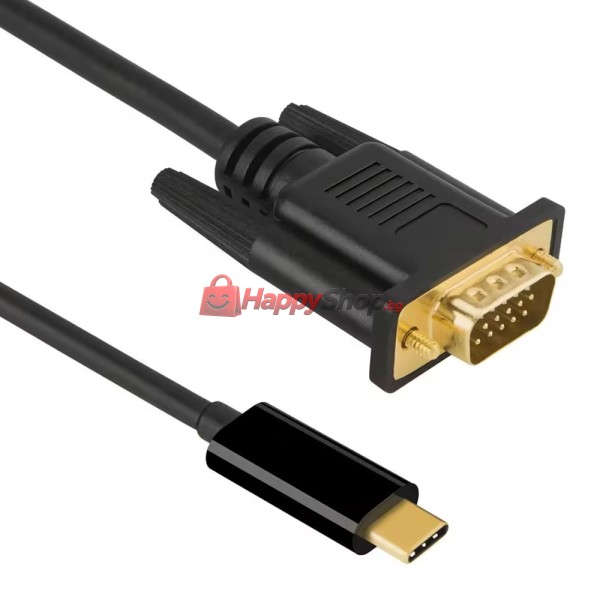 Кабел DeTech, USB-C – VGA, 1.8m, Черен - 18395