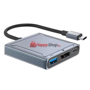 Преходник DeTech, USB-C - DP 8K 60HZ, USB3.0, PD 60W, Сив - ..