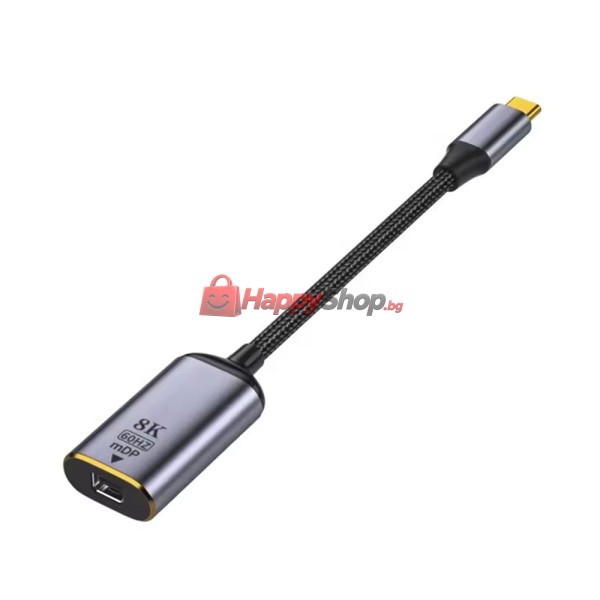 Преходник DeTech, USB-C – Mini DP, 8K, 60Hz, Сив - 17839