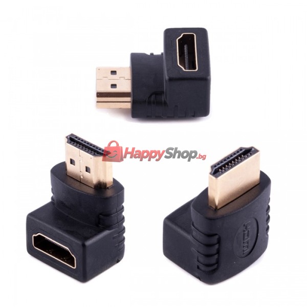 Преходник , HDMI F - HDMI M, Ъглов, Черен - 17121