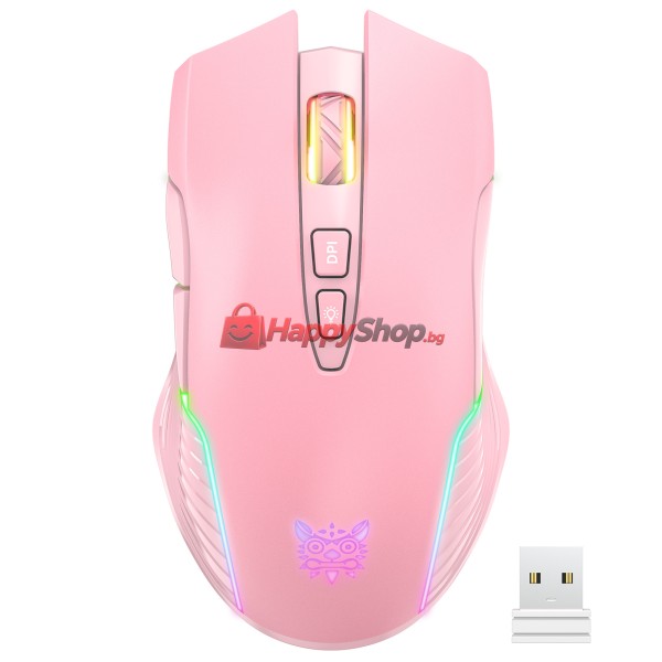 Геймърска мишка Onikuma CW905, Безжична, RGB, 7D, Розов - 769