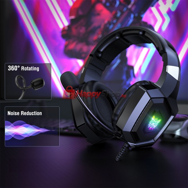 Слушалки Onikuma K8, За компютър, Микрофон, Подсветка, 3.5mm, USB, Черен - 20741