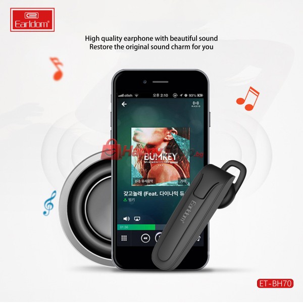 Bluetooth слушалка Earldom ET-BH70, Handsfree, Черен – 17908