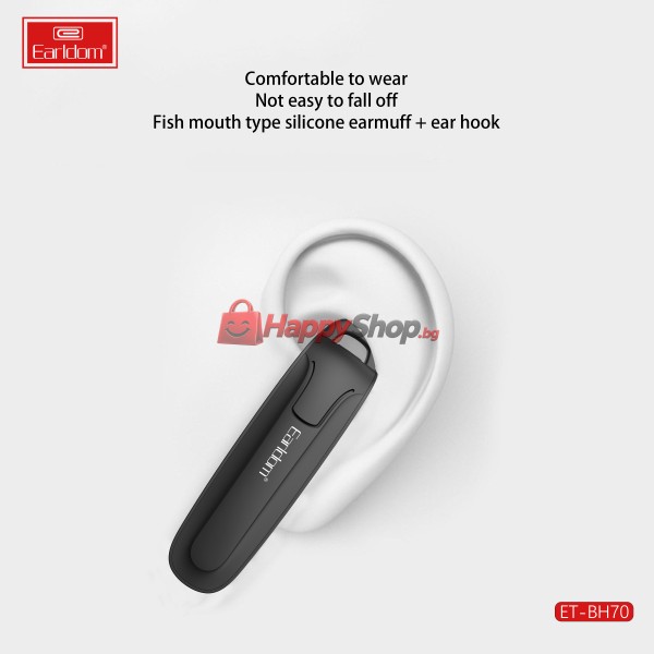 Bluetooth слушалка Earldom ET-BH70, Handsfree, Черен – 17908