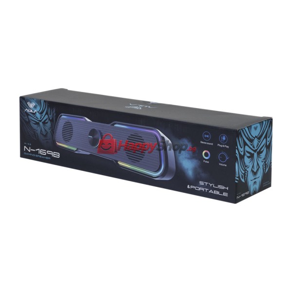 Тонколони Aula N-169B, 2x3W, USB, RGB, Черен - 22187