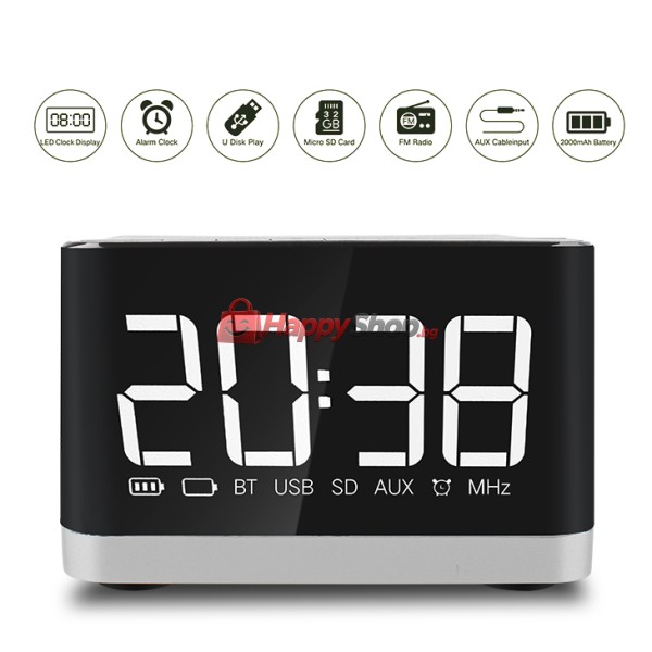 Тонколона Kisonli G8, Bluetooth, Часовник, USB, SD, FM, AUX, RGB, Различни цветове - 22281