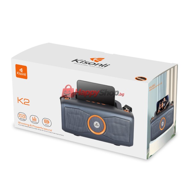 Тонколона Kisonli K2, Bluetooth, USB, SD, FM, Сив - 22292