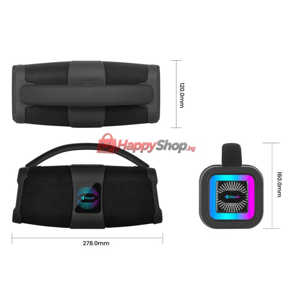 Тонколона Kisonli K5, Bluetooth, USB, SD, AUX, FM, RGB, Черен - 22293