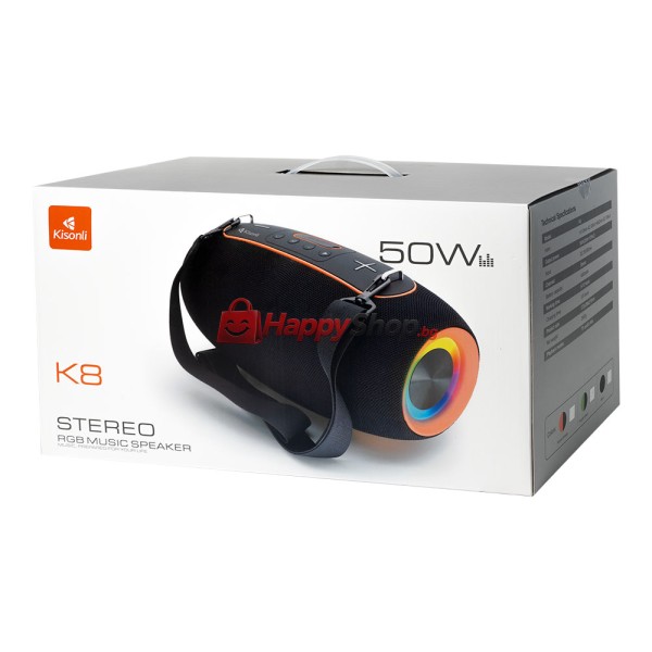 Тонколона Kisonli K8, Bluetooth, USB, SD, AUX, RGB, Черен - 22296