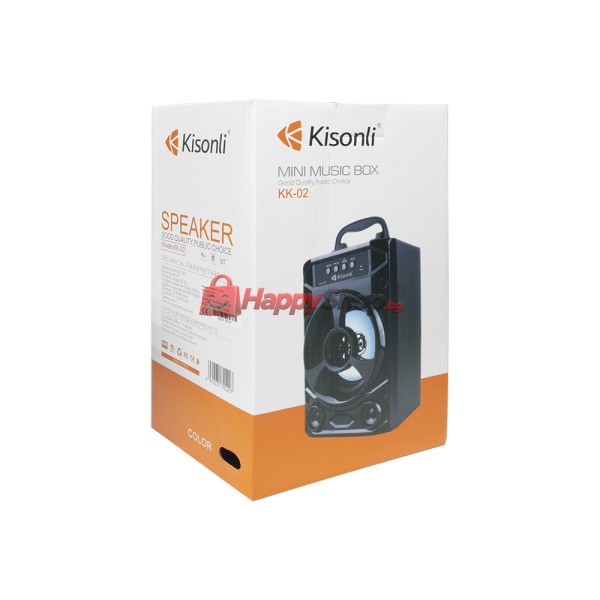 Тонколона Kisonli KK-02, Bluetooth, USB, SD, FM, Черен - 22134