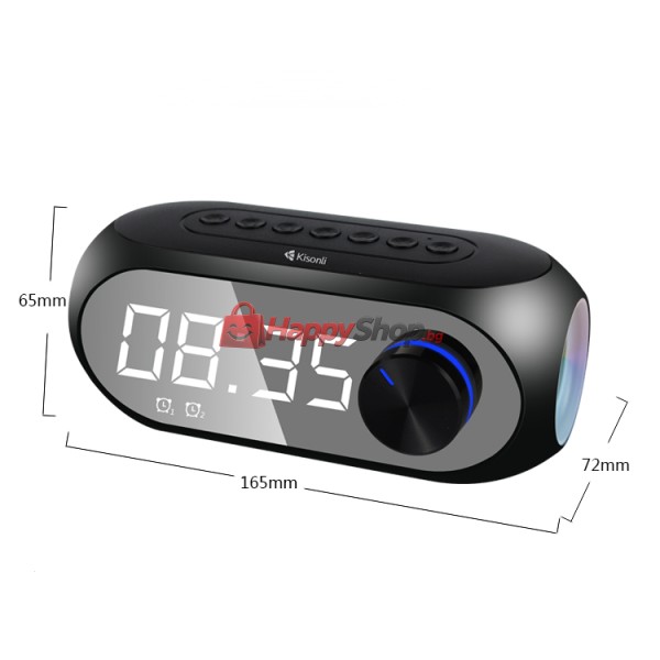 Тонколона Kisonli LP-2S, Bluetooth, Часовник, SD, FM, AUX, RGB, Черен - 22280