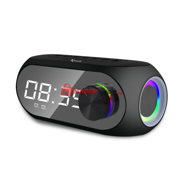 Тонколона Kisonli LP-2S, Bluetooth, Часовник, SD, FM, AUX, RGB, Черен - 22280