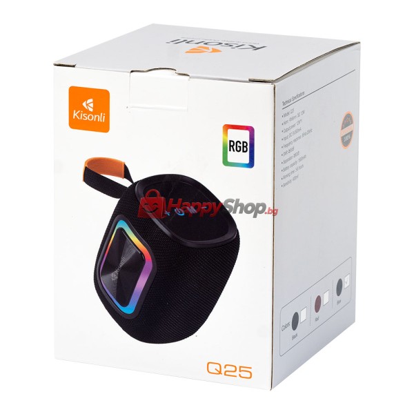 Тонколона Kisonli Q25, Bluetooth, USB, SD, FM, RGB, Различни цветове - 22286