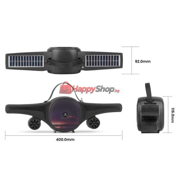 Тонколона Kisonli SC-21, Bluetooth, Солар, USB, SD, FM, Черен - 22321