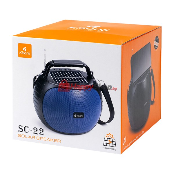 Тонколона Kisonli SC-22, Bluetooth, Солар, USB, SD, AUX, Различни цветове - 22322