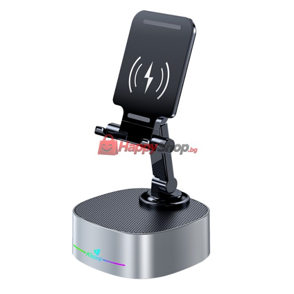 Тонколона със стойка за телефон Kisonli M5, Bluetooth, Безжично зареждане, FM, AUX, RGB, Различни цветове - 22275