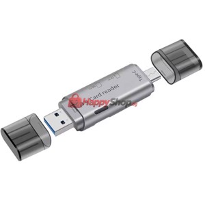 Четец за карти DeTech, USB Type-C - USB 3.0 OTG, SD, TF, сре..