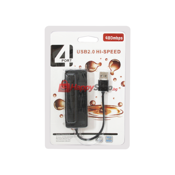 USB хъб , USB 2.0, 4 Порта, Черен - 12056