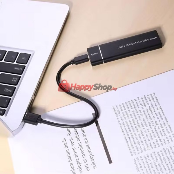 Кутия за SSD DeTech, M.2 SSD NVMe, USB3.1 Type-C, Черен - 17863