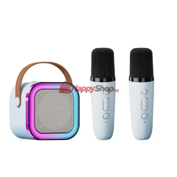 Мини караоке Bluethooth RGB тонколона с 2 микрофона